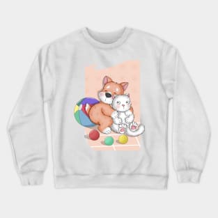 A Cute Corgi Makes Friend With A White Cat Crewneck Sweatshirt